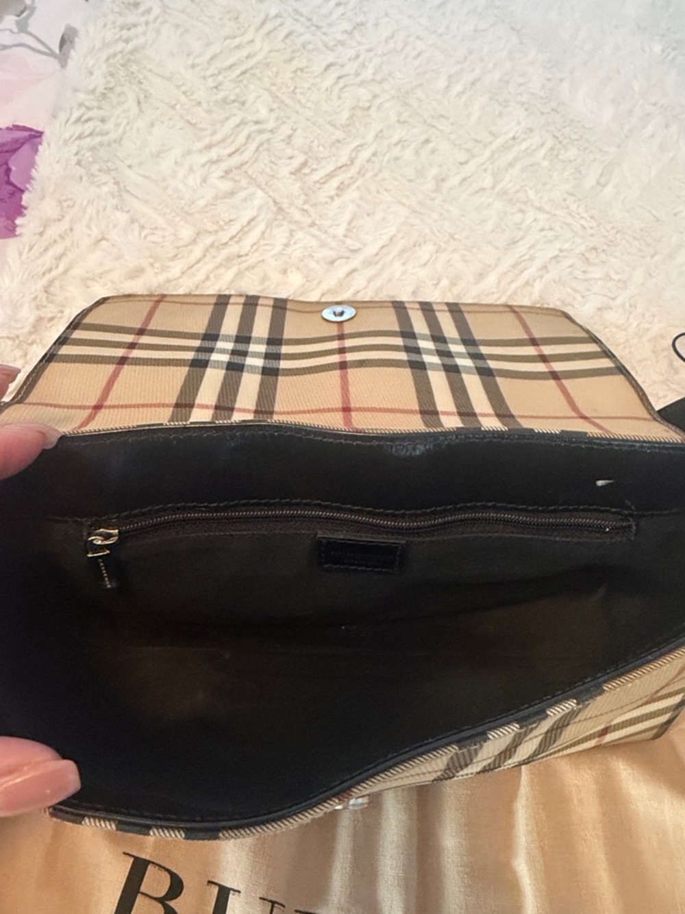 Burberry Beige Check Canvas Shoulder Bag with Black Trim - Picture 11 of 16